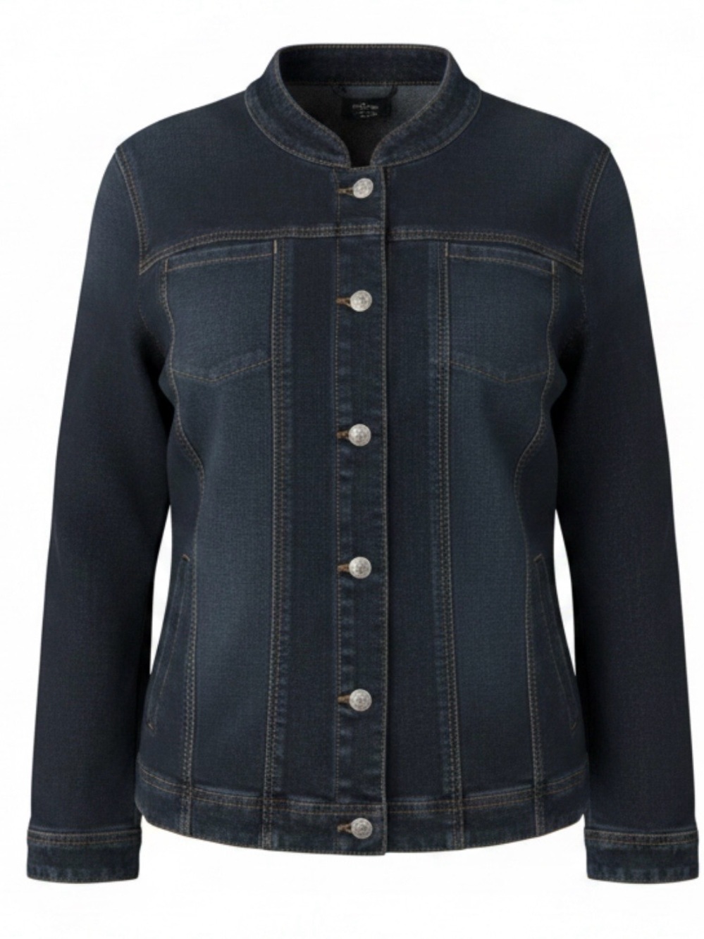 J. Jill XL Dark Wash Stretch Denim Jacket Mandarin Collar Button Front
